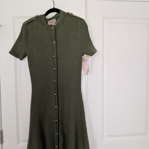 NWT French Connection Sweater Dress. Olive Button-Down Midi Dress.